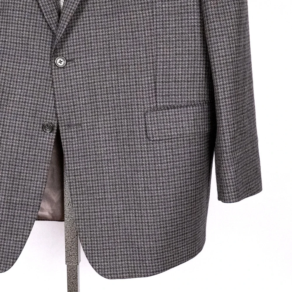 Chaps Classic Men's Wool Blazer Size 48L Charcoal Gray & Blue Houndstooth Check